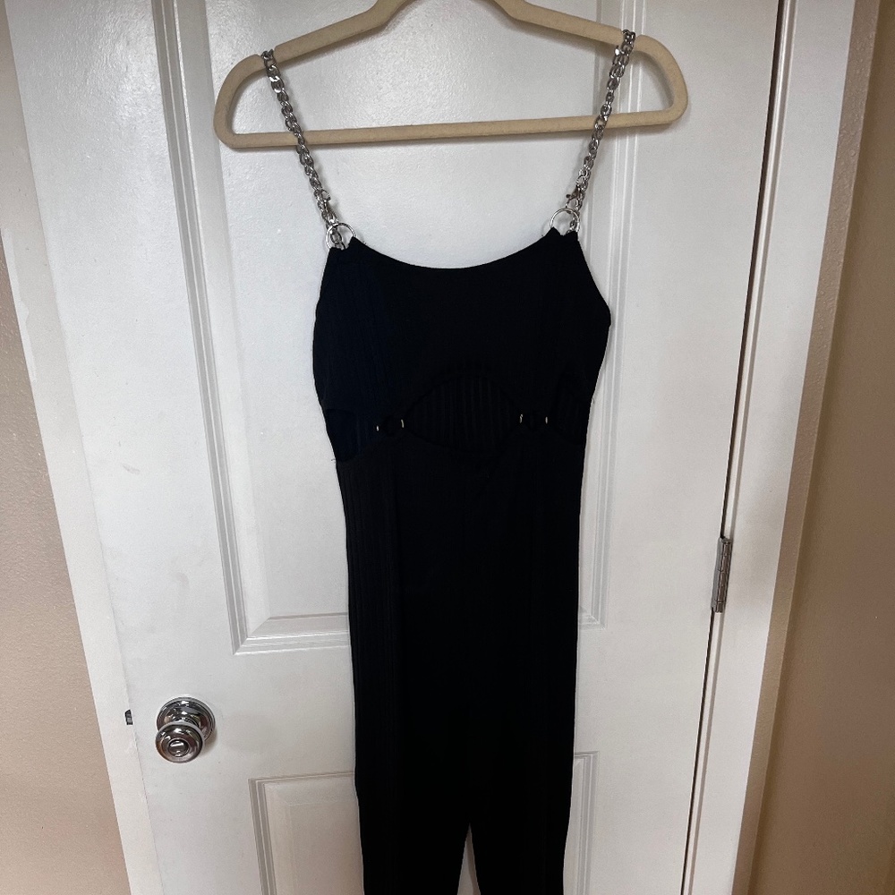 Silver chain detail, cut out jumpsuit